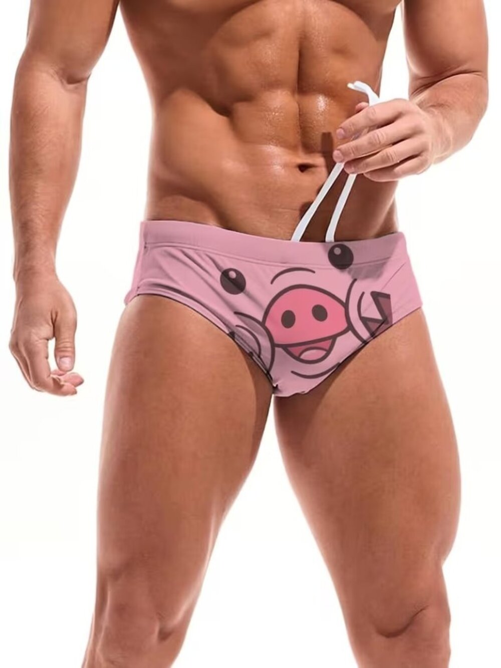 Men's Funny Smiling Pig Swim Briefs XXXL Novelty Beach Bikini Swimsuit NWOT